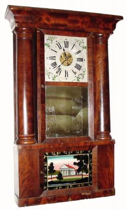 C.1850, Elisha Manross, Bristol, Conn an unusual oversize false hollow column, 8-day. — Antique Clocks Price Guide