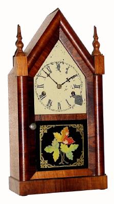 C.1870, Jerome and Co., (New Haven), 30 Hour time and strike mini steeple, tastefully refinished some time ago (the veneer is really outstanding). — Antique Clocks Price Guide