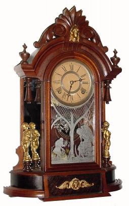 C.1891, William L. Gilbert Clock Co., "Occidental", 8-day time/strike walnut mantel clock, with some restoration. — Antique Clocks Price Guide