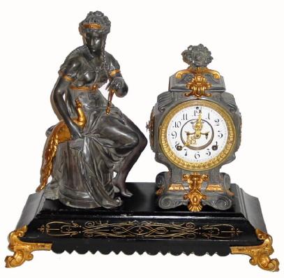 C.1894, Ansonia, CIRCE, figural clock on black enamel base. — Antique Clocks Price Guide