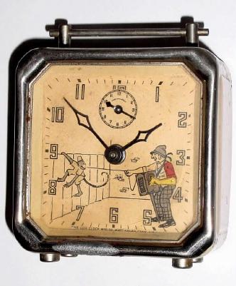 C.1935, Lux Clock Mfg Co., Waterbury, Ct, animated alarm clock, — Antique Clocks Price Guide
