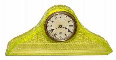 C.1910, American Daisy and Button depression glass tambour case (with damage), — Antique Clocks Price Guide