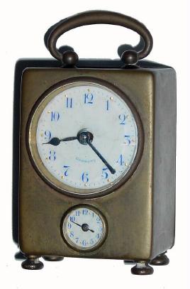 C.1900, German, Small Travel Alarm, in the shape of a small carriage clock, as-found, dirty, — Antique Clocks Price Guide