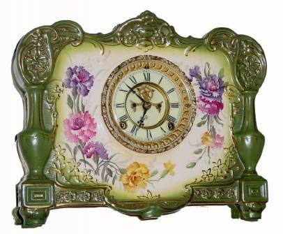 C.1905, Ansonia "LaRoca", Royal Bonn, porcelain china clock in generally good condition. — Antique Clocks Price Guide