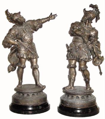 C.1900, Ansonia, Pair of Garniture Statues, INSULT and PROVOCATION, and in generally good original condition — Antique Clocks Price Guide