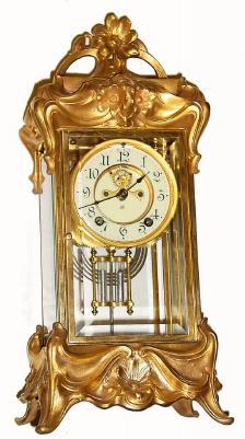C.1905, Ansonia Clock Co., for Jennings Brothers, unusual crystal regulator with Art Nouveau theme. — Antique Clocks Price Guide