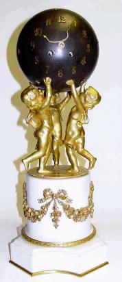 C.1875, French, 3 Cherubs holding a Celestial globe with bronze stars, in the style of Louis XVI. — Antique Clocks Price Guide