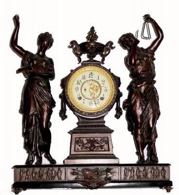 C.1894, Ansonia Double Statue MUSES mantel clock in excellent restored condition. — Antique Clocks Price Guide