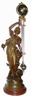 C.1890, French, Bronzed Spelter Swinging timepiece, the statue of LA SCIENCE, and in very good condition. — Antique Clocks Price Guide