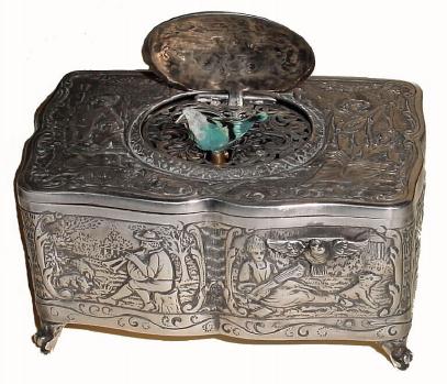 C.1900, Swiss, Tooled Silver Singing Bird box in very good original condition. — Antique Clocks Price Guide