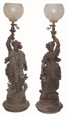 C.1895, Ansonia, Pair of Gas Lamps with new globes. — Antique Clocks Price Guide