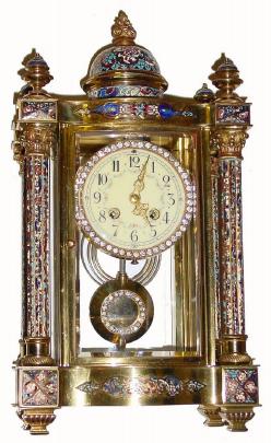C.1905, French, Fancy Crystal regulator with profuse enamelling, and with brilliant sash and pendulum. — Antique Clocks Price Guide