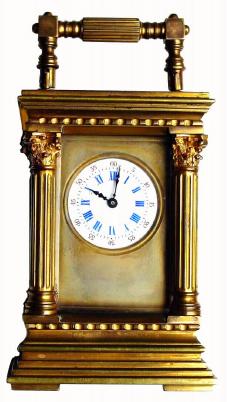 C.1900, French, Brass Cased Carriage timepiece, ANGLE RICHE, in very good original condition. — Antique Clocks Price Guide