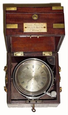 C.1900. 8-hour marine chronometer with up/down indicator. "Charles Shepherd, Maker to the Royal Navy, 53 Leadenhall Street, London, No. 1002." — Antique Clocks Price Guide
