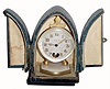 C.1920, French, Lenox Watch Co, ladies dressing table clock with visible "heartbeat" escapement, and with original presentation/travel box