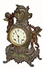 C.1900, Ansonia Criterion, spelter and onyx mantel clock, as-found with top 2" of leafy trim broken away.