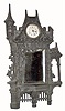 C.1894, Ansonia, CASTLE mirror clock, in good condition, exceptions noted.