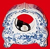 Case only, C.1900, Blue and White Delft Style porcelain case with base board and gong, but no movement.