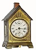 C.1892, Seth Thomas, LODGE, stamped metal novelty clock in the shape of a log cabin.