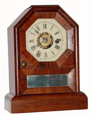 C.1866, Seth Thomas Clock Co., Thomaston, Conn., 30-hour time & alarm rosewood veneered octagon top cottage timepiece in clean refinished condition. — Antique Clocks Price Guide