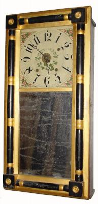 C.1835, David Dutton, Mont Vernon, NH, 30-hour wood movement time/strike/alarm (3-weight) wall clock. — Antique Clocks Price Guide