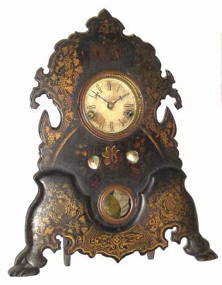 C.1854, Bradley & Hubbard, Meriden, Conn., Stenciled Iron front, 30 hour in good original condition. — Antique Clocks Price Guide