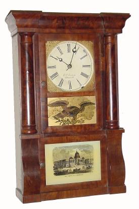 C.1852, E. O. Goodwin, Bristol, Conn., 8-day time/strike miniature column and cornice shelf clock in extra nice condition. — Antique Clocks Price Guide