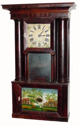 C.1832, E. & G. W. Bartholomew, Bristol, Conn., 30-hour wood movement time/strike hollow column shelf clock. — Antique Clocks Price Guide