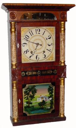 C.1835, Boardman & Wells, Bristol, Conn., 30-hour wood movement time & strike double deck shelf clock. — Antique Clocks Price Guide