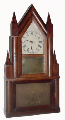 C.1845, Terry & Andrews, Bristol, Conn., steeple on steeple, 8-day time/strike shelf clock. — Antique Clocks Price Guide