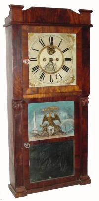 C.1835, Hotchkiss & Benedict, Auburn, NY, 8-day time & strike, 2-deck shelf clock, with restorations. — Antique Clocks Price Guide