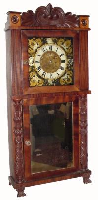 C.1833, Asa Munger & Co., Auburn, NY, 8-day, 2-deck carved column & splat shelf clock. — Antique Clocks Price Guide