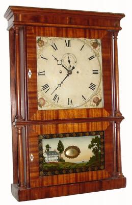 C.1824, Lucius B. Bradley, Watertown, Conn., 8-day /Salem Bridge/ time & strike column and cornice shelf clock, — Antique Clocks Price Guide
