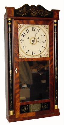 C.1835, Silas Hoadley, Plymouth, Conn., 30-hour wood movement time & strike half-column and splat shelf clock in good restored condition. — Antique Clocks Price Guide