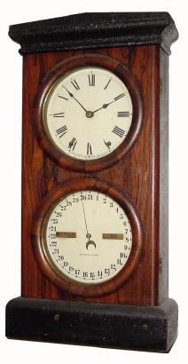 C.1870, Seth Thomas Clock Co., "Parlor Calendar No. 3" 8-day time/strike calendar clock in rosewood veneer with an original and crusty finish. — Antique Clocks Price Guide