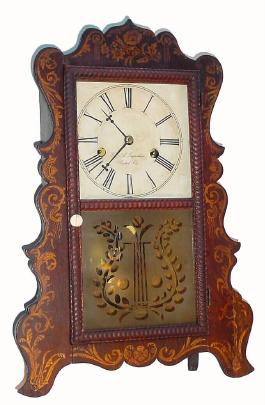 C.1852, E. & A. Ingraham, Bristol, Conn., 30-hour time & strike scroll front shelf clock, with ripple door. — Antique Clocks Price Guide