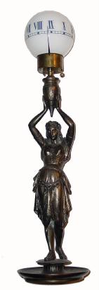C.1900, French "Night Clock" in good original condition. The short pendulum movement is held aloft by the lady in Egyptian dress. — Antique Clocks Price Guide