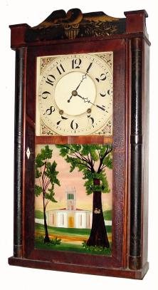 C.1835, Silas Hoadley, Plymouth, Conn., 30-hour wood movement time/strike half column and splat shelf clock. — Antique Clocks Price Guide