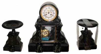 C.1900, French Marble 3-Pc Mantel Set, as-found, fell over in consignors house. — Antique Clocks Price Guide