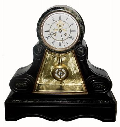 C.1900, French Onyx & Black Marble mantel regulator with Elicott pendulum and open escapement. — Antique Clocks Price Guide