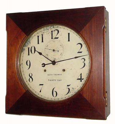 C.1910, Seth Thomas Clock Co., 30-day timepiece in a square mahogany case with original dial. — Antique Clocks Price Guide