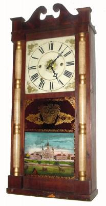 C.1838, Daniel Pratt Jr., Reading, Mass., 30-hour wood movement, groaner with alarm shelf clock. — Antique Clocks Price Guide