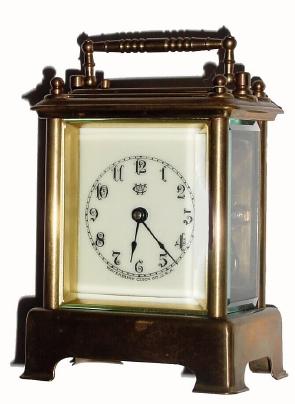 C.1893, Waterbury Clock Co., "CONDUCTOR", 1-day time, strike & repeat carriage clock in excellent original condition. — Antique Clocks Price Guide