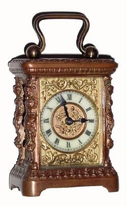 C.1904, Ansonia Clock Co., "PETITE", cast metal carriage clock, 1-day time only in fair to good condition. — Antique Clocks Price Guide