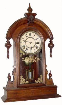 C.1880, William L. Gilbert Clock Co., "Parisian", 8-day time/strike stripped finish walnut shelf clock in fair to good condition. — Antique Clocks Price Guide
