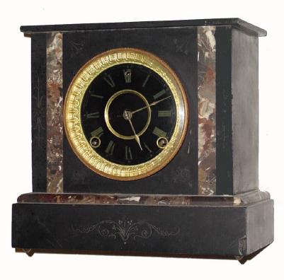 C.1885, American, unknown marriage, 8-day time/strike black and contrasting marble mantel clock — Antique Clocks Price Guide