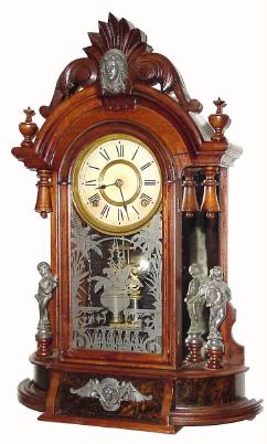 C.1890, Ansonia Clock Co., "TRIUMPH", 8-day walnut mirror side parlor clock in excellent original condition. — Antique Clocks Price Guide