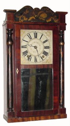 C.1833, Jeromes & Darrow, Bristol, Conn., 30-hour wood movement time/strike half column and splat shelf clock, 3/4 size. — Antique Clocks Price Guide