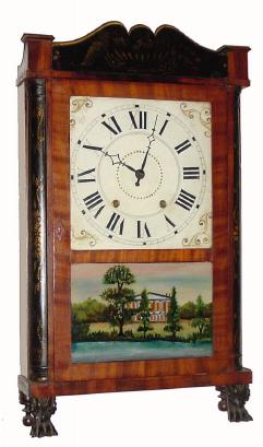 C.1832, Seymour, Williams & Porter, Farmington, Conn., 30-hour wood movement time/strike quarter column and splat shelf clock /short/, in overall very nice condition. — Antique Clocks Price Guide