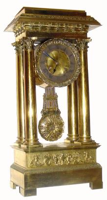 C.1835, French, Large 4-Column Empire mantel clock, with restorations. Someone has polished this clock on a buffing wheel, — Antique Clocks Price Guide
